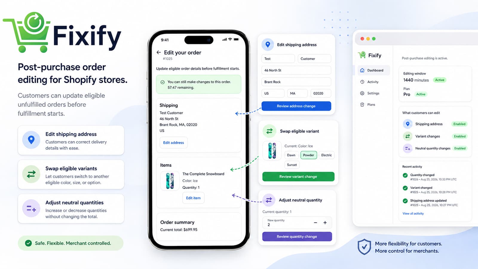 Fixify interfaces for eligible address, variant, and quantity order edits