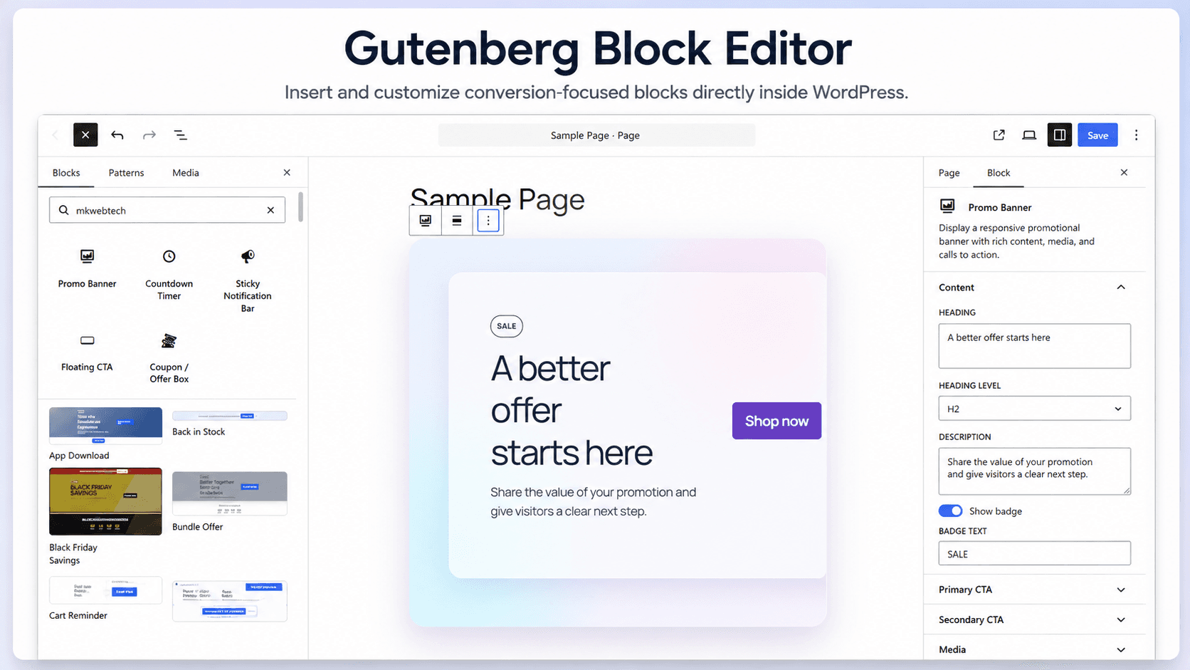 Conversion Blocks preview in the Gutenberg editor